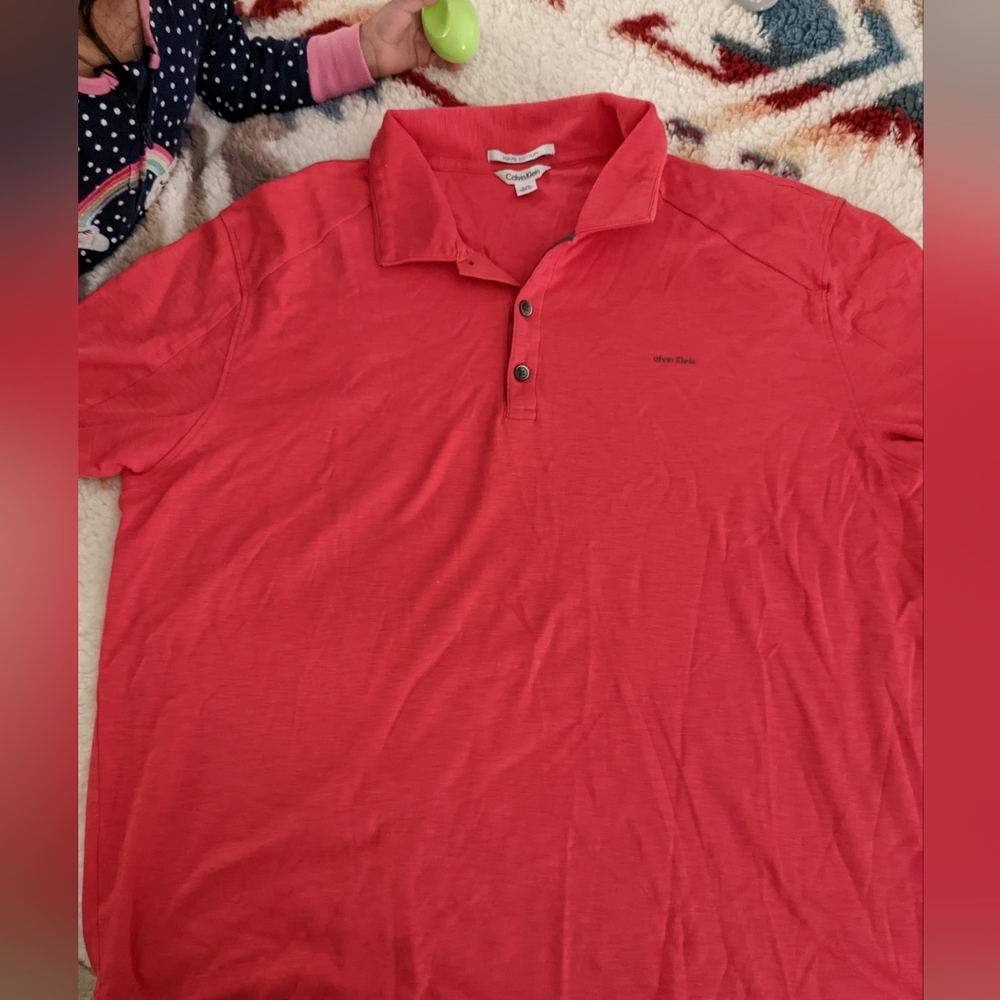 Calvin Klein Liquid Cotton Polo Shirt Men's Size Medium Short Sleeve Pink